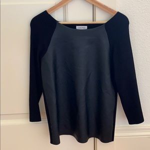 Calvin Klein black faux leather and knit top